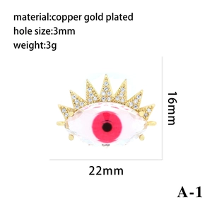 Gold-plated Evil Eye pendant with red crystal and micro-pave zircons for DIY jewelry