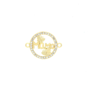Détail du pendentif Mama plaqué or 18 carats avec cercles de zircon et motifs papillon