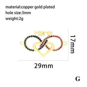 Détail du connecteur cœur MAMA plaqué or 18K avec incrustation de zircons colorés