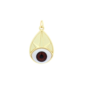 Detailed teardrop evil eye pendant in gold finish with radial lines and micro-inlay resin