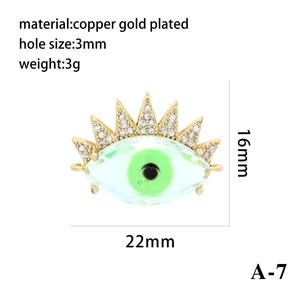 Detailed specs of Evil Eye charm with 22mm x 16mm size and gold plated copper