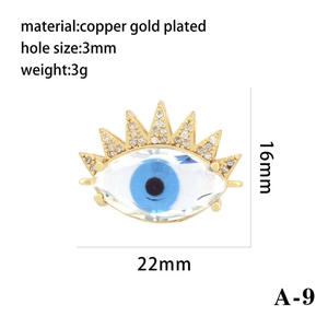 Detailed size specifications for the cubic zirconia evil eye pendant in gold-plated copper