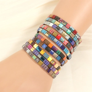 Colorful TILA bead stretch bracelet set with bohemian enamel tiles for beach fashion