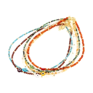 Bohemian colorful beaded necklace with evil eye pendant and gold lobster clasp jewelry