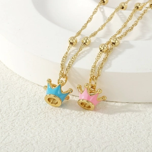 18K Vergoldet Kupfer Emaille Krone Anhänger Halskette Für Damen Perlen Ankerkette Mode Elegant Schlüsselbein Kette Schmuck