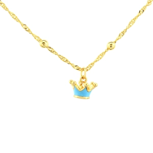 18K vergoldete Halskette mit blauem Emaille-Kronenanhänger und eleganter Torsionskette