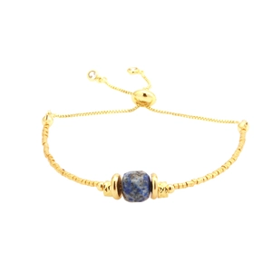 Verstellbares 18K vergoldetes Armband mit Lapislazuli-Stein und Perlenkette