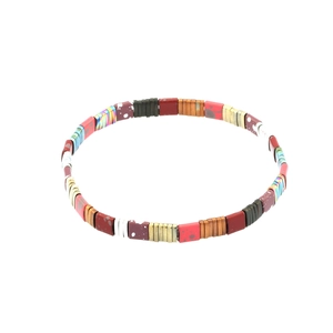 Colorful Tila bead stretch bracelet with ethnic enamel copper tiles for summer beach style