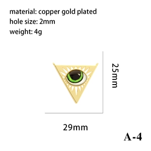 Detailed size chart for 18K gold plated triangle evil eye pendant with green stone