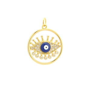 Detalle del colgante Ojo Turco de oro 18K con esmalte azul y circonitas microengastadas
