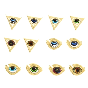 Gold-plated triangle evil eye pendants in various colorful glass bead styles for DIY necklaces