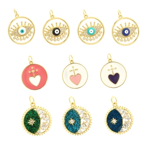 Colgantes de esmalte de ojo, corazón y luna bañados en oro 18K para joyería DIY