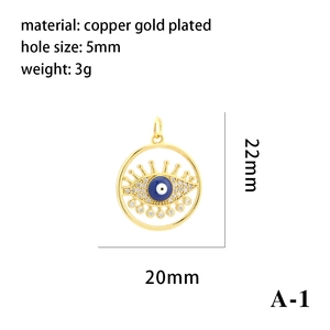 Colgante de Ojo Turco en cobre bañado en oro 18K con circón blanco y agujero de 5mm