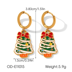 Size specifications for gold plated stainless steel green Christmas tree dangle earrings