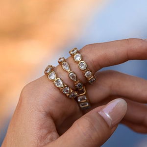 Three-piece 18K gold plated stainless steel ring set with zircon heart and pear stones