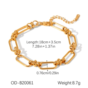 Detail van de 18k goudkleurige paperclip-armband met verlengstuk van 18cm plus 3,5cm