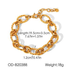 Detail van de gedraaide en gladde 18k vergulde roestvrijstalen schakels van de armband