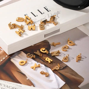 DIY 18k gold plated 26 alphabet letter charms with sparkling crystals for jewelry making