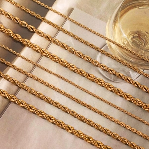 Elegant 18K gold plated stainless steel rope chains in various thicknesses