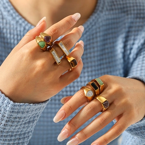French vintage style gold plated stainless steel rings set with natural stone accents