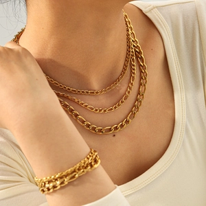 Collier Chaîne Figaro en Acier Inoxydable Plaqué Or 18K pour Femmes Minimaliste Imperméable Bijoux de Chaîne à Maillons Inoxydables
