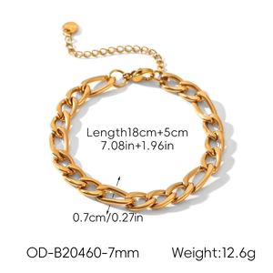 Détail de la chaîne Figaro en acier inoxydable plaqué or 18K avec rallonge 18cm plus 5cm