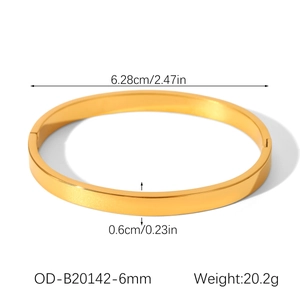 Detailed measurements of gold stainless steel bangle with dimensions and weight specs