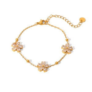 Bracciale in Acciaio Inossidabile Placcato Oro 18K con Zirconia per Donna Stile Ins Cuore Floreale Braccialetto Tennis Gioielli