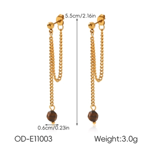 Detail showing vintage gold chain earrings with tiger eye stone dimensions and weight