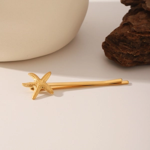 Barrette à cheveux étoile de mer en acier inoxydable plaqué or 18 carats pour femme