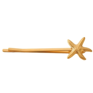 Pince à cheveux étoile de mer en or 18 carats avec texture océan sur fond blanc