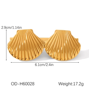 Barrette à cheveux classique en acier inoxydable plaqué or 18k forme coquille polie