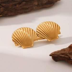 Barrette à cheveux élégante en acier inoxydable doré avec motif coquillage marin