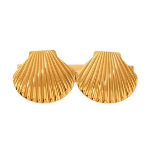 Barrette en acier inoxydable plaqué or 18k avec un design de coquillage doré