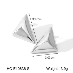 Polished silver triangle geometric earrings with measurements 3.97cm by 3.09cm
