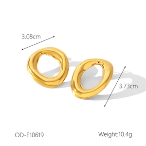 Detailed view of 18K gold plated stainless steel irregular hoop earrings with measurements