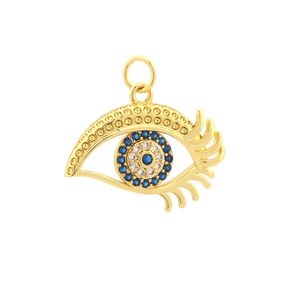 Colgante Ojo Turco bañado en oro de 18K con circonitas azules y detalle pestañas