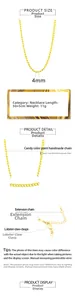 Macro shot of 4mm bright yellow Cuban chain necklace with lobster clasp and extension