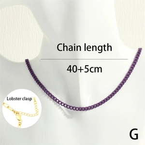Detail of purple Cuban link chain 40+5cm length with adjustable gold lobster clasp