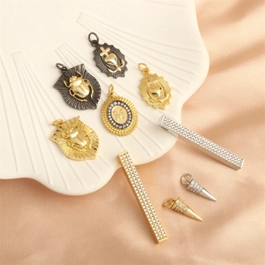 Vintage Gold Plated Copper Cross Heart Anchor Beetle Letter M Zircon Pendants DIY Jewelry Making Accessories Men Women