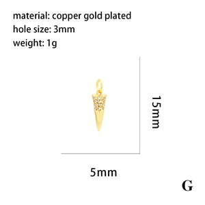 Detail view of 15mm gold plated cross heart pendant with dimensions and micro-pave crystals