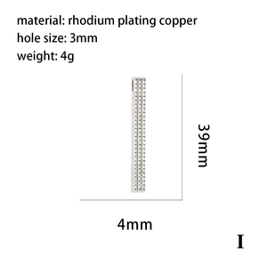 Detail view of 39mm rhodium-plated copper bar pendant with sparkling paved crystals