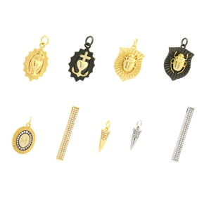 Punk style mixed metal pendants with sacred heart cross and iced out zircon charms