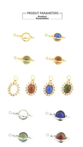 Detailed macro view of 18K gold plated Saturn pendants with micro zircon and crystal inlays