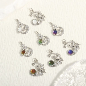 18K gold-plated unicorn and crescent moon pendants with crystals for DIY jewelry making