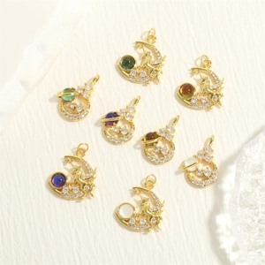 18K gold plated unicorn and planet crystal pendants with zircon inlay for jewelry making