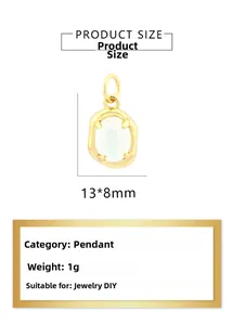 Detail of 13x8mm 18K gold plated oval pendant with white stone for jewelry DIY