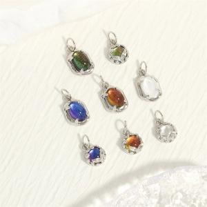 Set of 18K gold plated oval pendants with multi-color stones for jewelry making