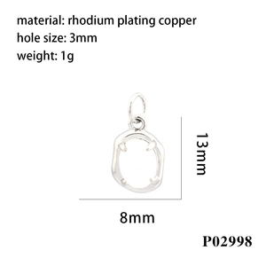 Macro view of rhodium-plated copper oval prong pendant base for jewelry making