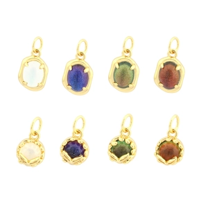 18K gold plated oval pendant charms for jewelry making with colorful pearl luster stones